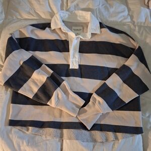 Abercrombie & Fitch Navy and Cream Striped Button Down Shirt